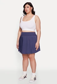 Womens Plus Size High Waist Pleated Tennis Skirt, Blue, Size 2X
