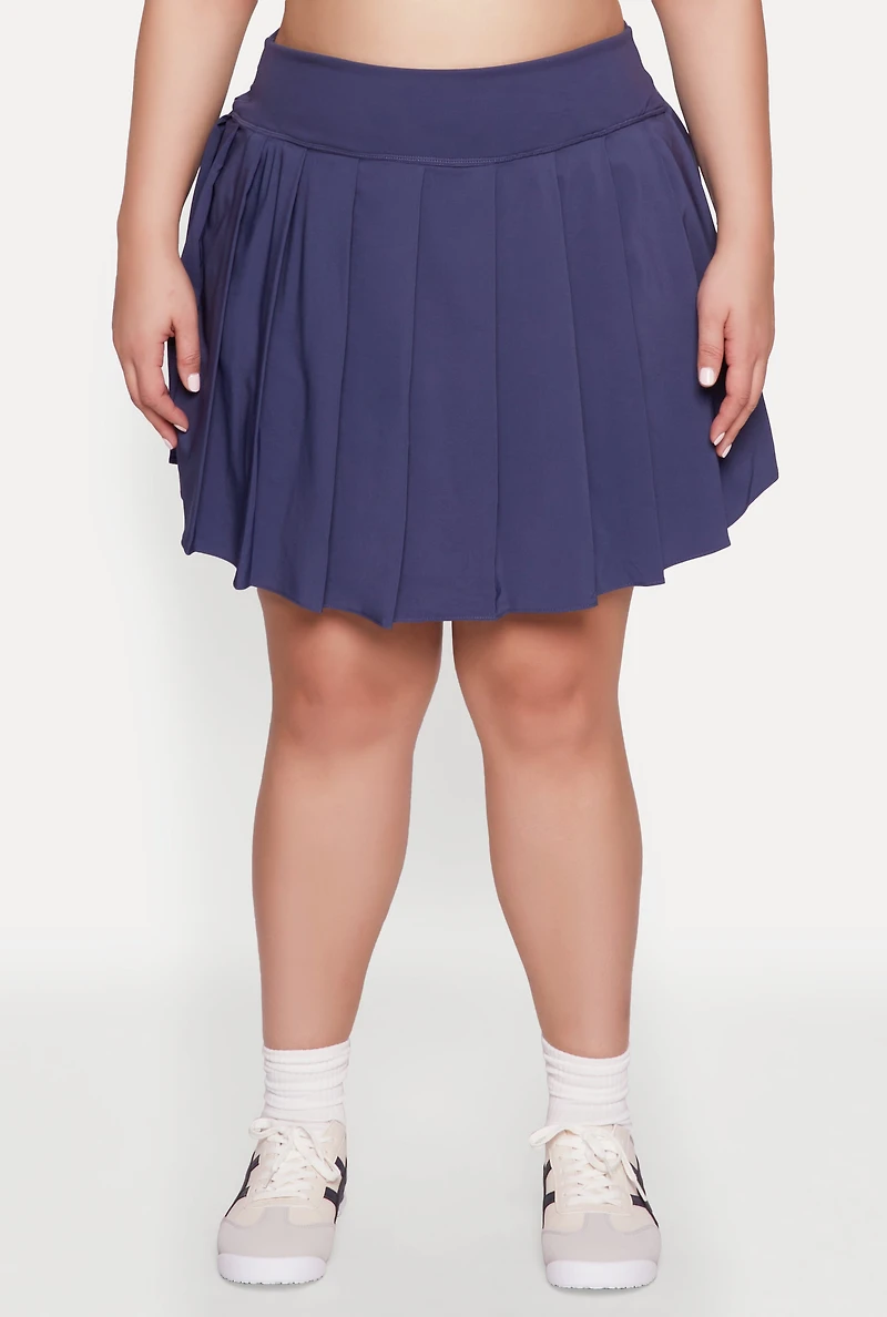 Womens Plus Size High Waist Pleated Tennis Skirt, Blue, Size 2X