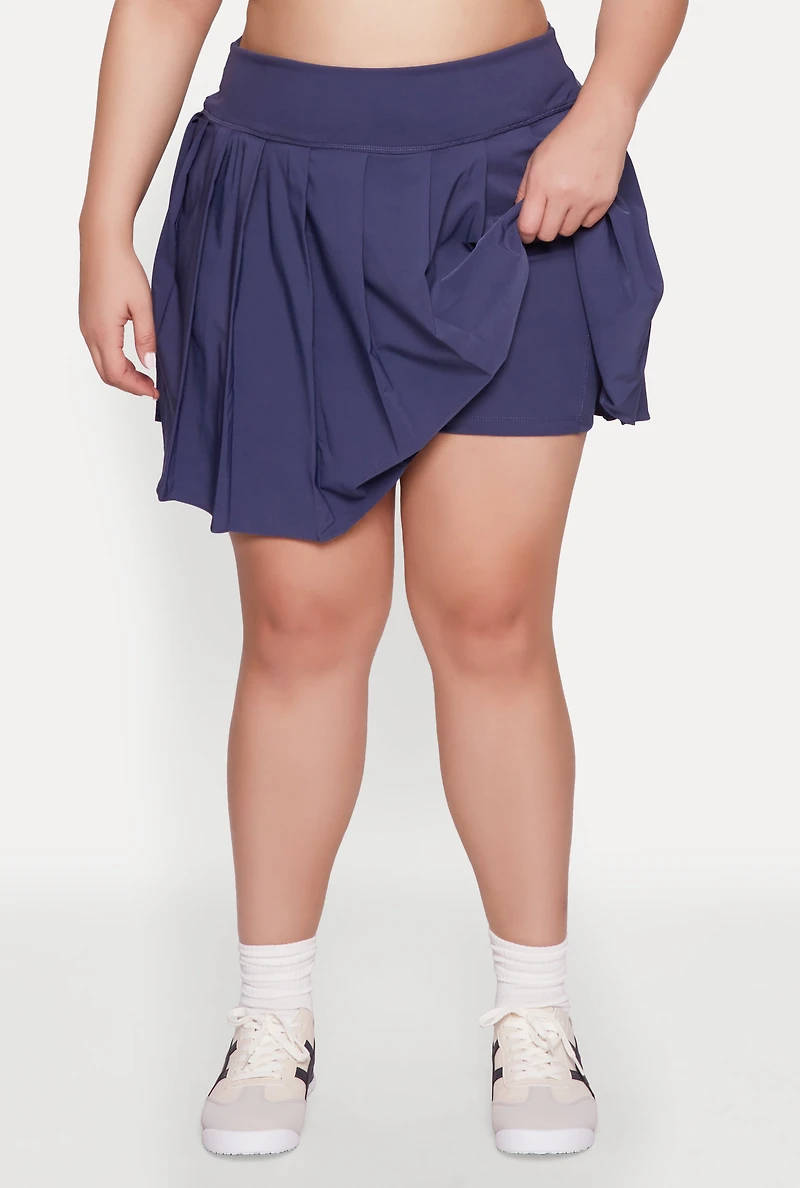 Womens Plus Size High Waist Pleated Tennis Skirt, Blue, Size 2X