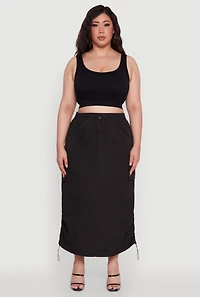 Womens Plus Size Poplin Toggle Drawstring Waist Cargo Skirt, Black, Size 2X