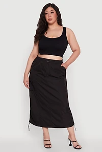 Womens Plus Size Poplin Toggle Drawstring Waist Cargo Skirt, Black, Size 2X