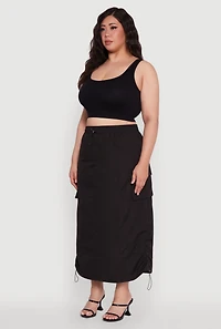 Womens Plus Size Poplin Toggle Drawstring Waist Cargo Skirt, Black, Size 2X