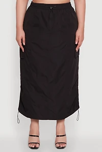 Womens Plus Poplin Toggle Drawstring Waist Cargo Skirt, 3X