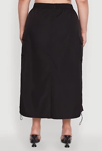 Womens Plus Size Poplin Toggle Drawstring Waist Cargo Skirt, Black, Size 2X
