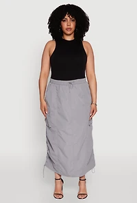 Womens Plus Size Poplin Toggle Drawstring Waist Cargo Skirt, Grey, Size 3X