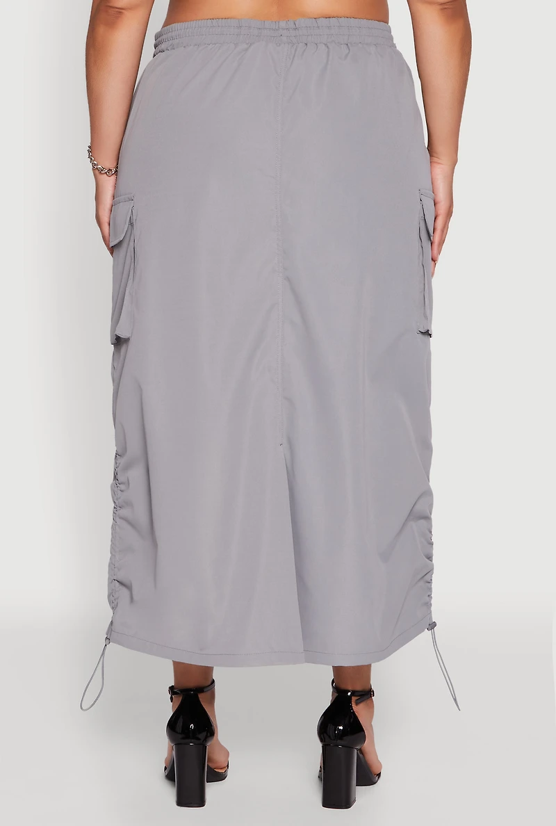 Womens Plus Size Poplin Toggle Drawstring Waist Cargo Skirt, Grey, Size 3X
