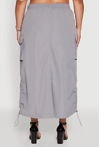 Womens Plus Size Poplin Toggle Drawstring Waist Cargo Skirt, Grey, Size 3X
