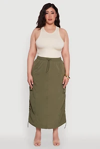 Womens Plus Poplin Toggle Drawstring Waist Cargo Skirt,