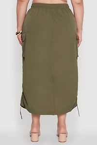 Womens Plus Size Poplin Toggle Drawstring Waist Cargo Skirt, Green, Size 1X