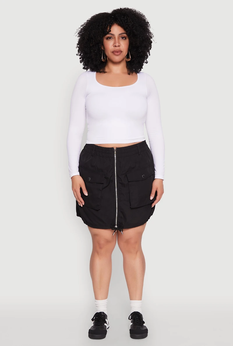 Womens Plus Size Zip Front Cargo Pocket Skirt, Black, Size 2X