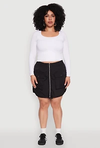 Womens Plus Size Zip Front Cargo Pocket Skirt, Black, Size 2X