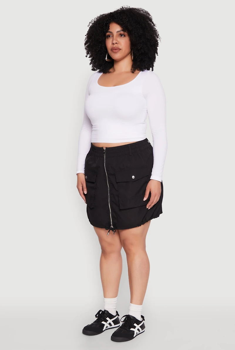 Womens Plus Size Zip Front Cargo Pocket Skirt, Black, Size 2X