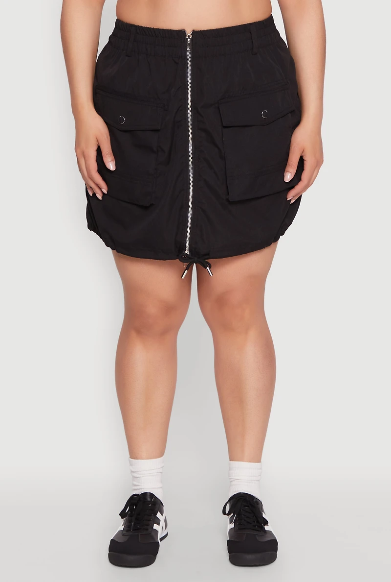 Womens Plus Size Zip Front Cargo Pocket Skirt, Black, Size 2X