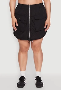 Womens Plus Size Zip Front Cargo Pocket Skirt, Black, Size 2X
