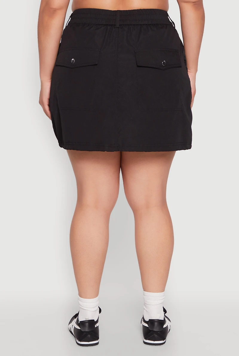 Womens Plus Size Zip Front Cargo Pocket Skirt, Black, Size 2X