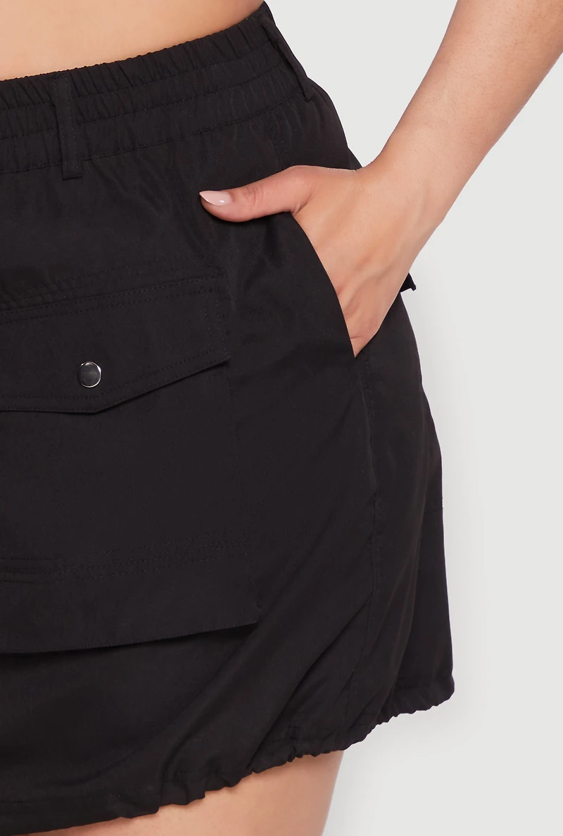 Womens Plus Size Zip Front Cargo Pocket Skirt, Black, Size 2X