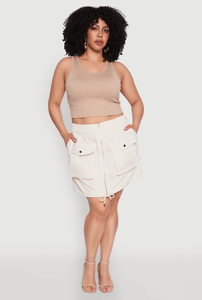 Plus Zip Front Cargo Pocket Skirt