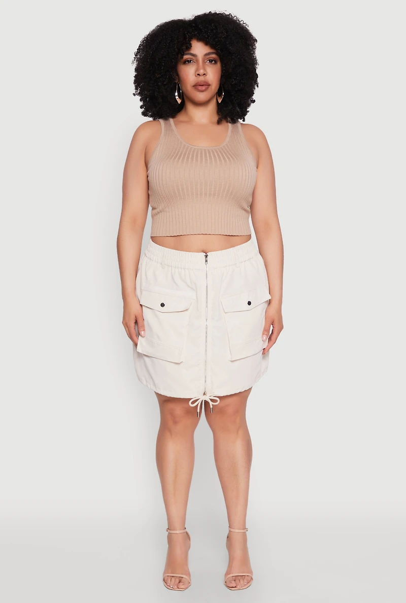 Plus Zip Front Cargo Pocket Skirt