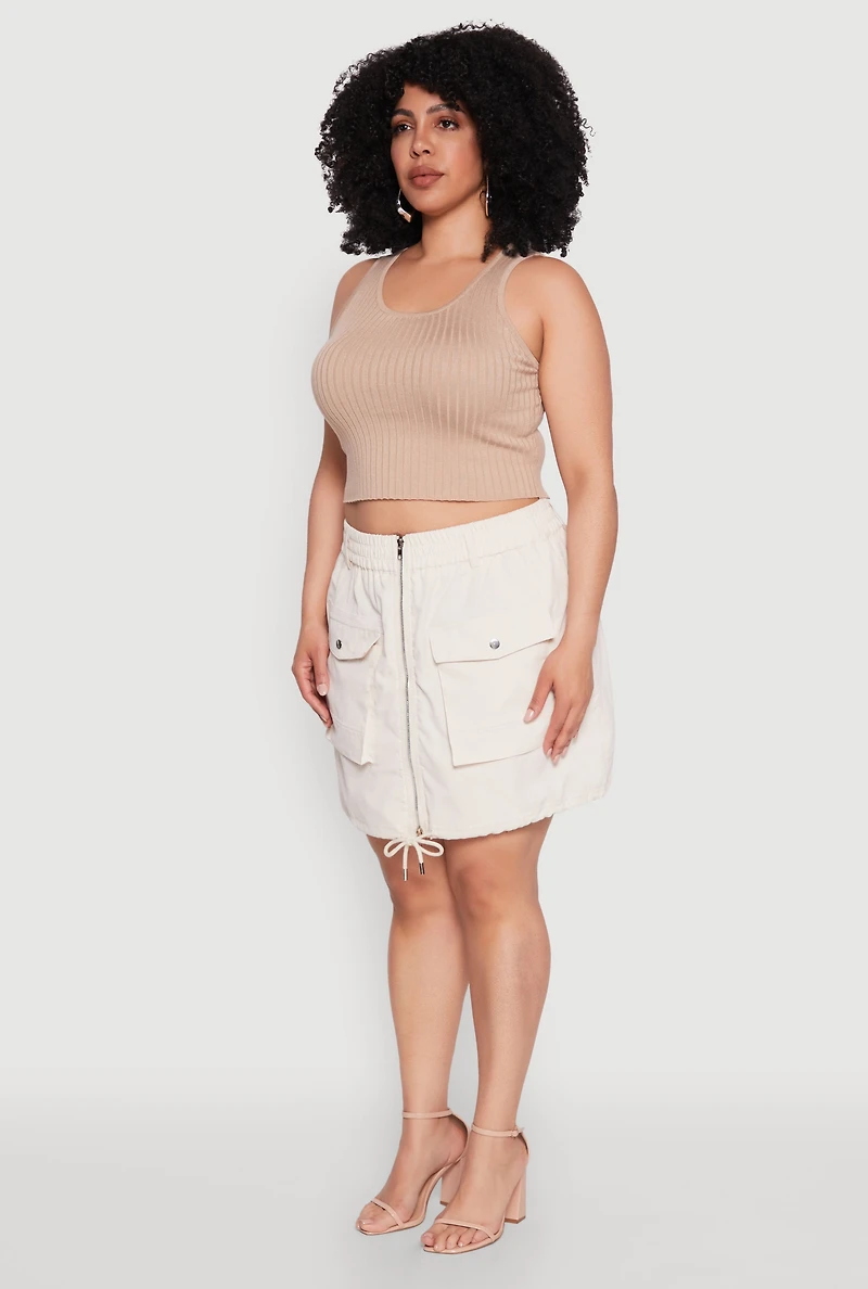 Plus Zip Front Cargo Pocket Skirt