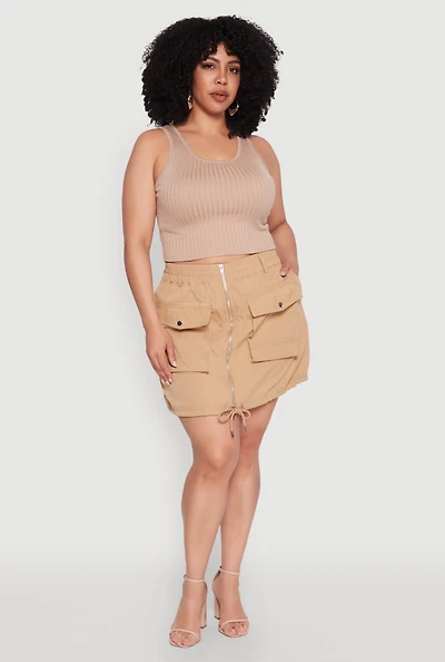 Womens Plus Zip Front Cargo Pocket Skirt,