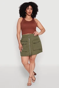 Womens Plus Size Zip Front Cargo Pocket Skirt, Green, Size 3X