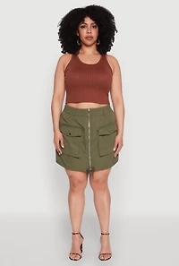 Womens Plus Zip Front Cargo Pocket Skirt,