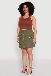 Womens Plus Size Zip Front Cargo Pocket Skirt, Green, Size 3X