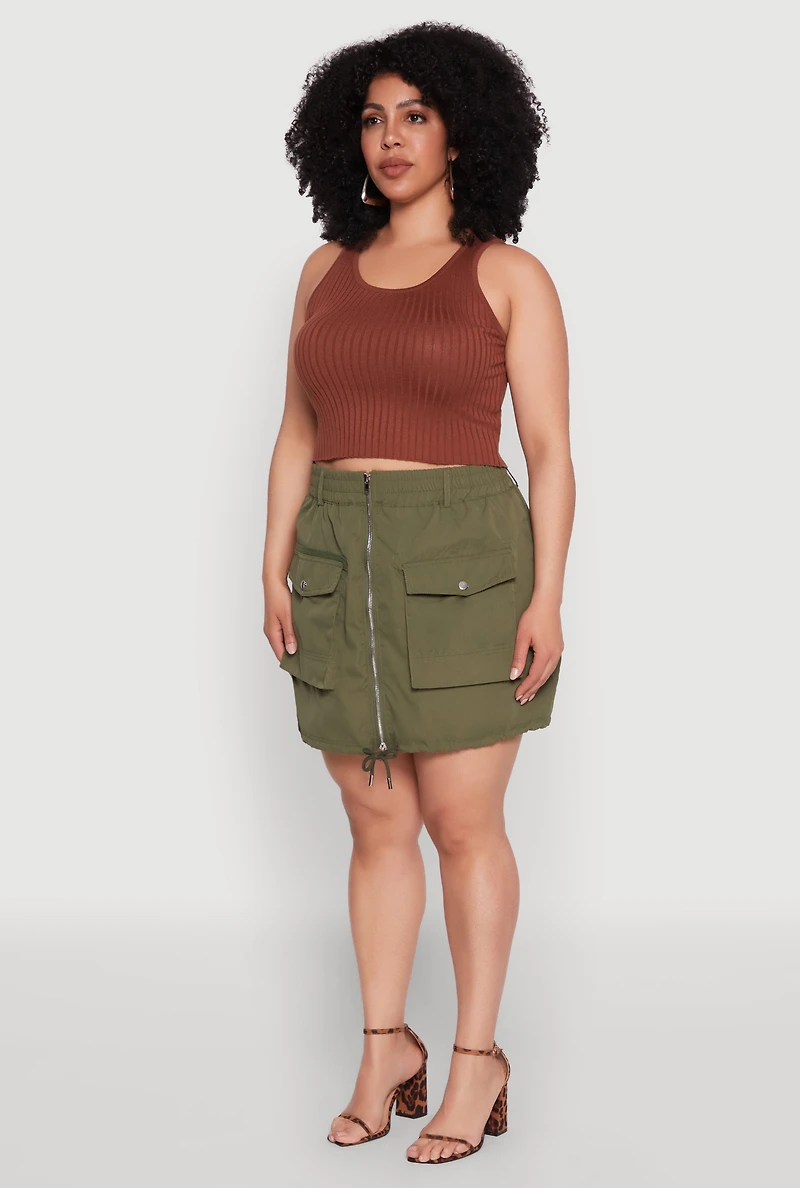 Womens Plus Zip Front Cargo Pocket Skirt,