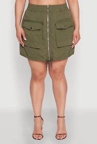 Womens Plus Size Zip Front Cargo Pocket Skirt, Green, Size 3X