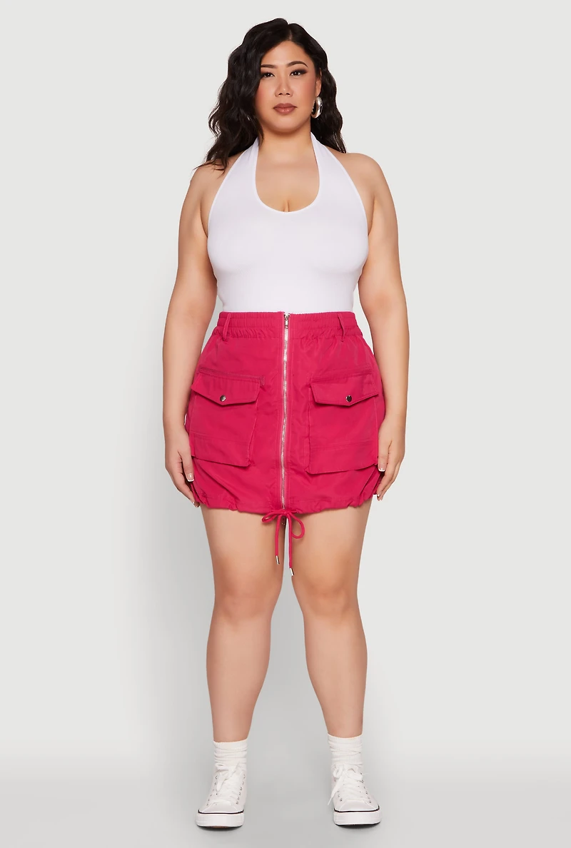Womens Plus Size Zip Front Cargo Pocket Skirt, Pink, Size 2X