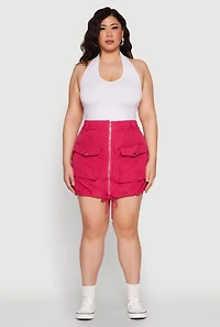 Womens Plus Size Zip Front Cargo Pocket Skirt, Pink, Size 2X