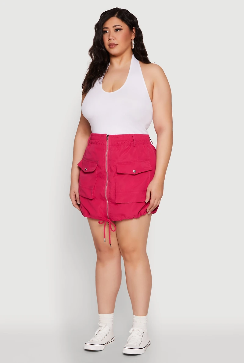 Womens Plus Size Zip Front Cargo Pocket Skirt, Pink, Size 2X