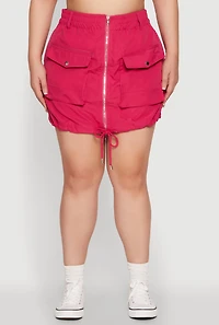 Womens Plus Size Zip Front Cargo Pocket Skirt, Pink, Size 1X