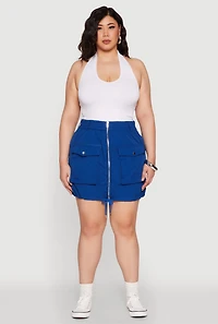 Womens Plus Zip Front Cargo Pocket Skirt,