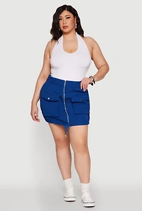 Womens Plus Zip Front Cargo Pocket Skirt,