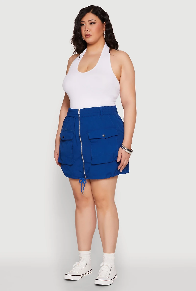 Womens Plus Zip Front Cargo Pocket Skirt,