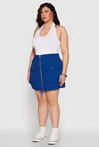 Womens Plus Zip Front Cargo Pocket Skirt,