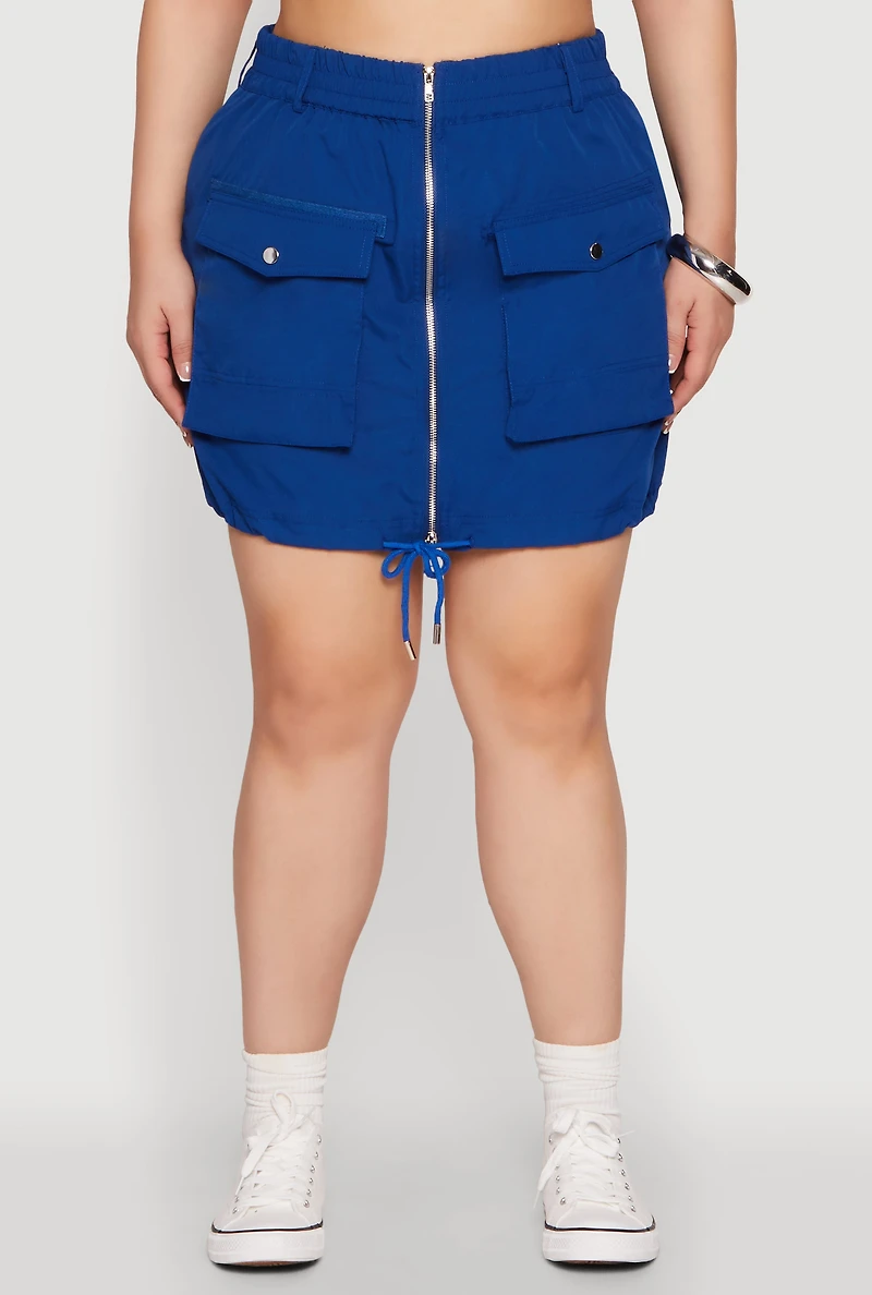 Womens Plus Zip Front Cargo Pocket Skirt,