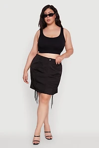 Plus Poplin Drawstring Ruched Mini Skirt