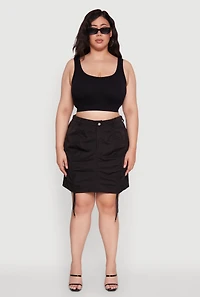 Womens Plus Size Poplin Drawstring Ruched Mini Skirt, Black, Size 2X