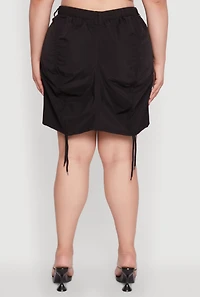 Womens Plus Poplin Drawstring Ruched Mini Skirt, 2X