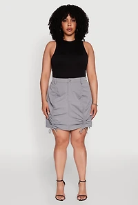 Womens Plus Size Poplin Drawstring Ruched Mini Skirt, Grey, Size 2X