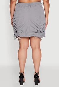 Womens Plus Size Poplin Drawstring Ruched Mini Skirt, Grey, Size 2X