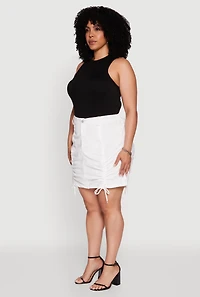 Womens Plus Size Poplin Drawstring Ruched Mini Skirt, White, Size 2X