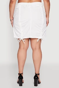 Womens Plus Size Poplin Drawstring Ruched Mini Skirt, White, Size 2X