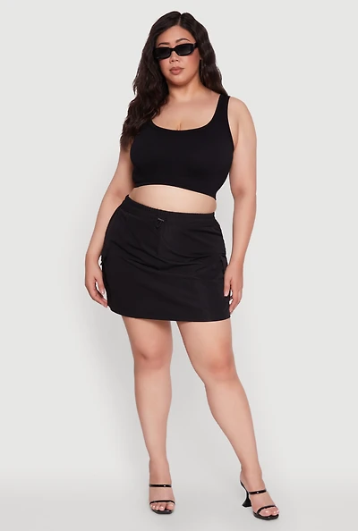 Womens Plus Poplin Drawstring Waist Cargo Skort,
