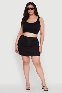 Womens Plus Size Poplin Drawstring Waist Cargo Skort, Black, Size 2X