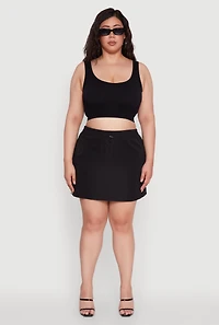 Womens Plus Size Poplin Drawstring Waist Cargo Skort, Black, Size 2X