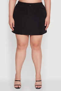Womens Plus Size Poplin Drawstring Waist Cargo Skort, Black, Size 2X