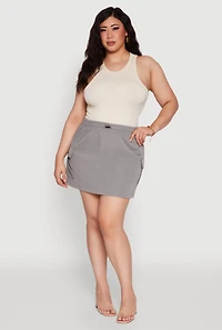 Womens Plus Size Poplin Drawstring Waist Cargo Skort, Grey, Size 3X